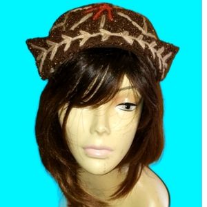 Wolf & Dessauer Duby Hats Brown Orange Beaded Stitch‎ Vintage Hat